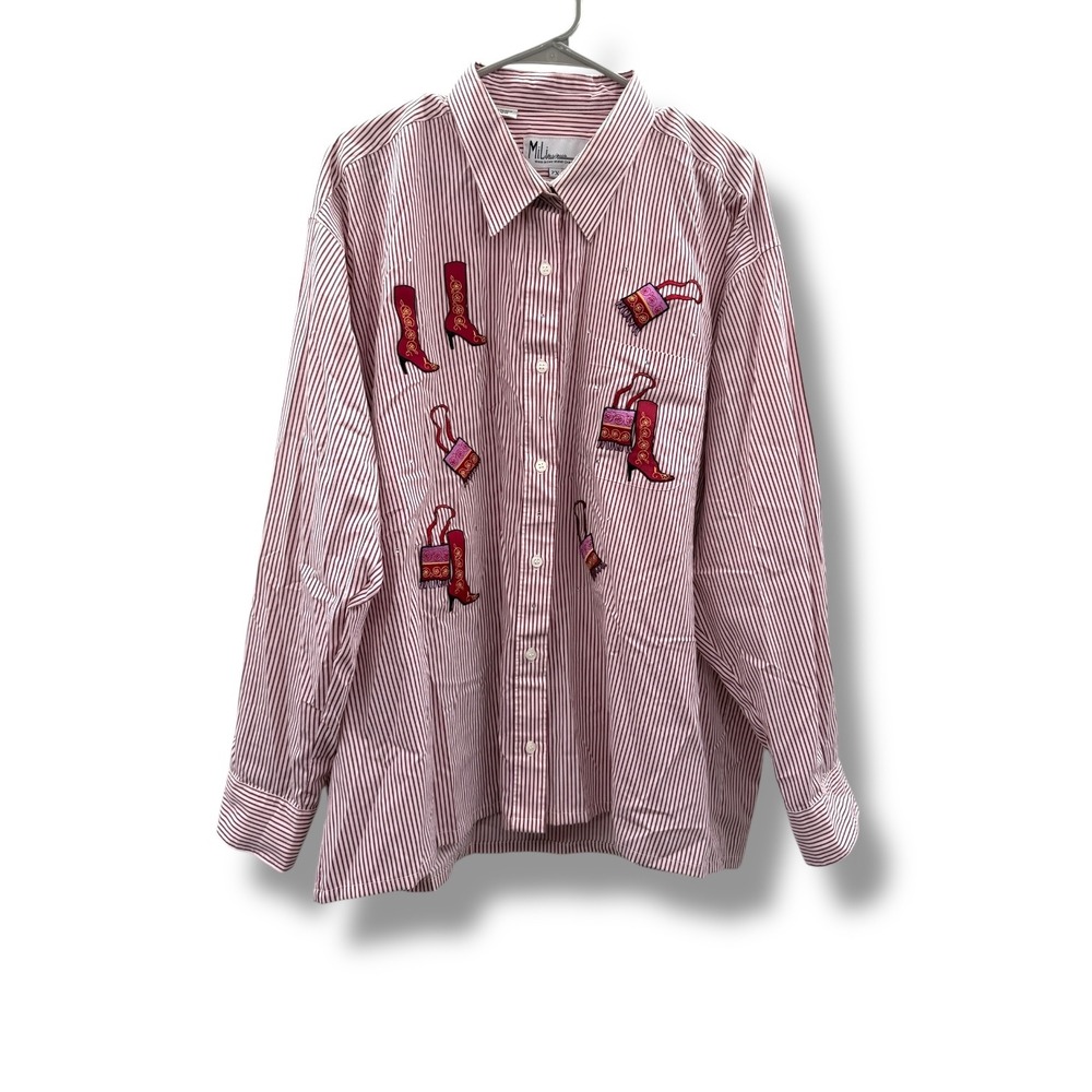 Mili Designs Vintage Western Shirt Size 2X Red Stripe Embroidered Boots